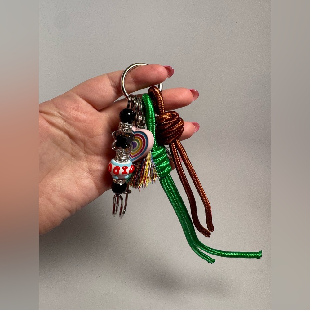 Boho Beaded LOVE Heart Bag Charm | Colorful Beads, Tassel & Rope Details - Picture 10 of 14